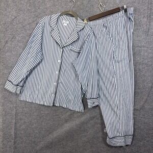 Petite Plume Pajama Set Womens Sz 1X Blue Striped Pockets Pima Cotton